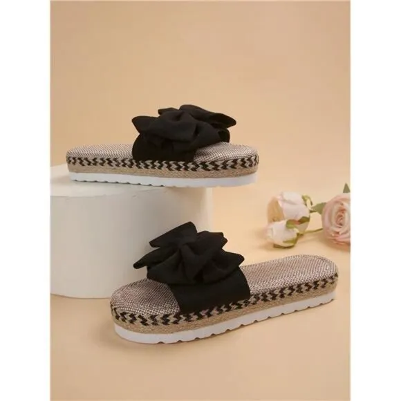 Women's Fashion Bowknot Decorated  Rope Bottom Fisherman Style Sandals