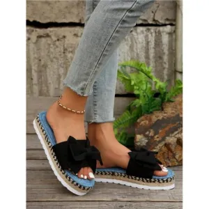 Women's Fashion Satin Bow Decoration  Bottom Fisherman Style Sandals