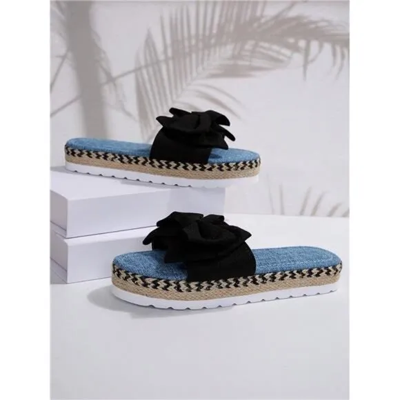 Women's Fashion Satin Bow Decoration  Bottom Fisherman Style Sandals
