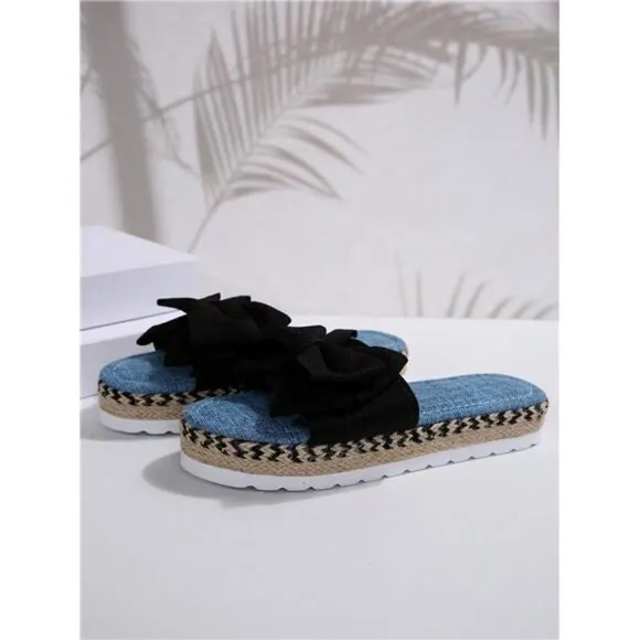 Women's Fashion Satin Bow Decoration  Bottom Fisherman Style Sandals