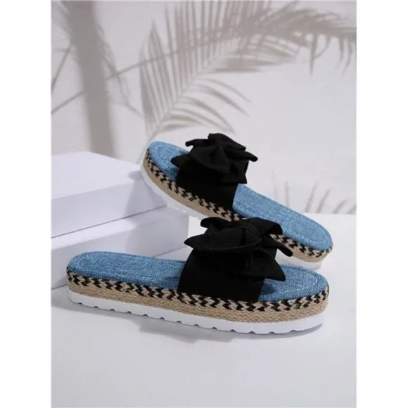 Women's Fashion Satin Bow Decoration  Bottom Fisherman Style Sandals