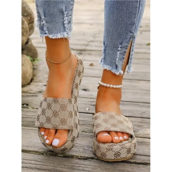 Women's Fashion Versatile Non-Slip Vacation One-Strap Fabric Slide Sandals