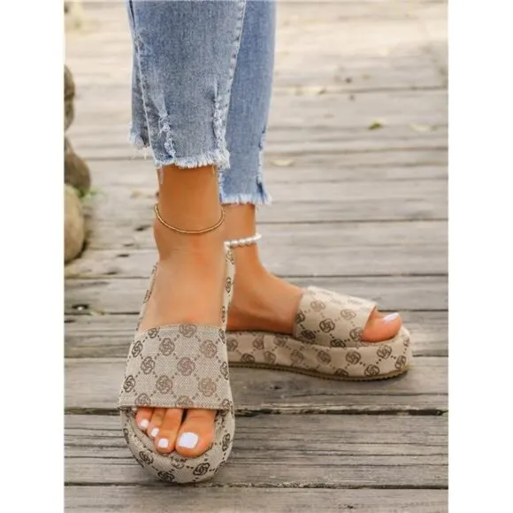 Women's Fashion Versatile Non-Slip Vacation One-Strap Fabric Slide Sandals