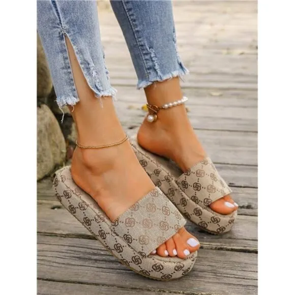 Women's Fashion Versatile Non-Slip Vacation One-Strap Fabric Slide Sandals