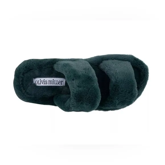 Women's Faux Fur Platform Sandals - Dark Green