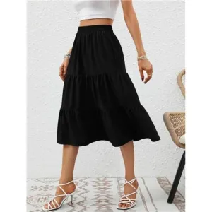 Women's Floral Midi Skirt with Pockets High Elastic Waist Flowy Ruffle