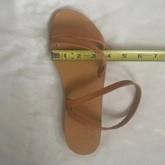 Women's Greek Leather Strappy Sandals Tan Beige Ankle Wrap Size EU 38 US 7.5
