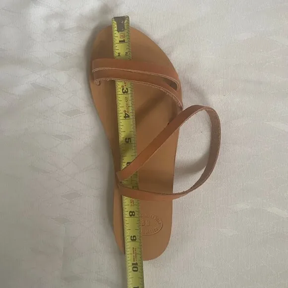 Women's Greek Leather Strappy Sandals Tan Beige Ankle Wrap Size EU 38 US 7.5