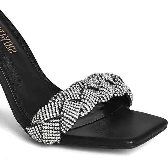 Women's Heels for Women Braided Open Toe Black Ankle Strap High Block Heel