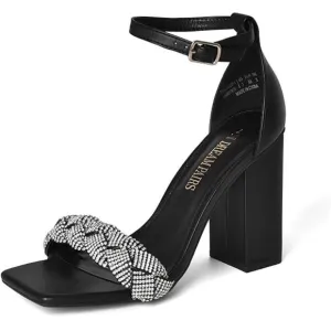 Women's Heels for Women Braided Open Toe Black Ankle Strap High Block Heel