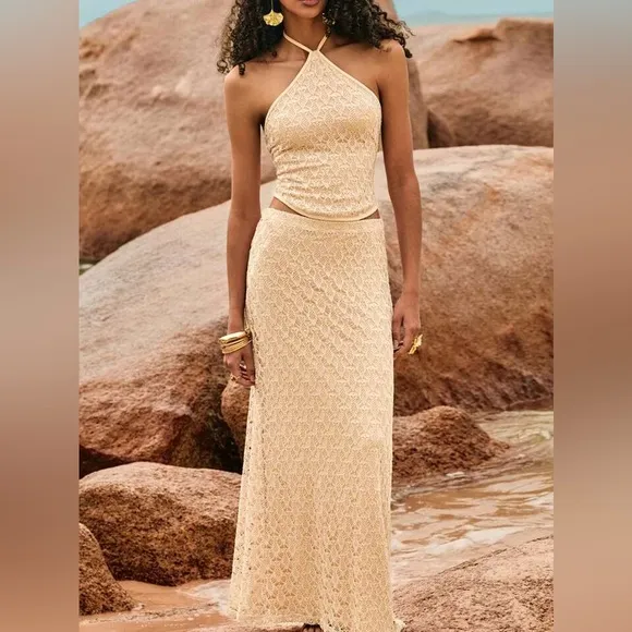 Women’s Lace 2-Piece Set – Sleeveless Top &amp; Mini Skirt, Holiday Outfit