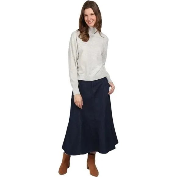 Women's Long Denim Skirt Blue Jean Skirts Midi Length