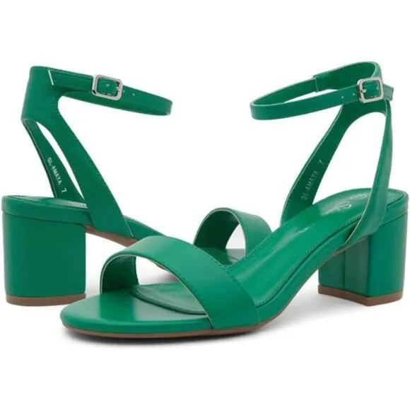 Women's Low Heel Sandal Ankle Strap Chunky Block Heeled Shoes Latex Insole Green
