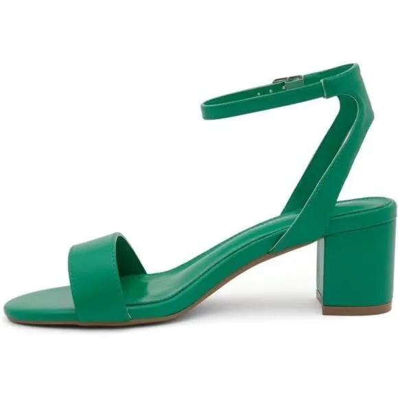 Women's Low Heel Sandal Ankle Strap Chunky Block Heeled Shoes Latex Insole Green