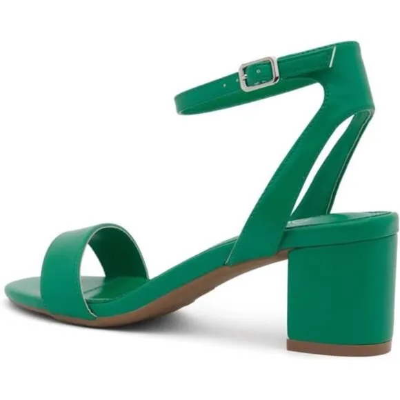 Women's Low Heel Sandal Ankle Strap Chunky Block Heeled Shoes Latex Insole Green