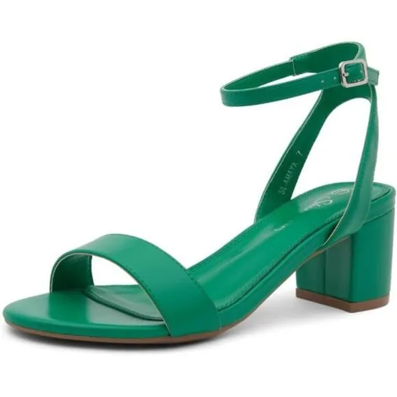 Women's Low Heel Sandal Ankle Strap Chunky Block Heeled Shoes Latex Insole Green