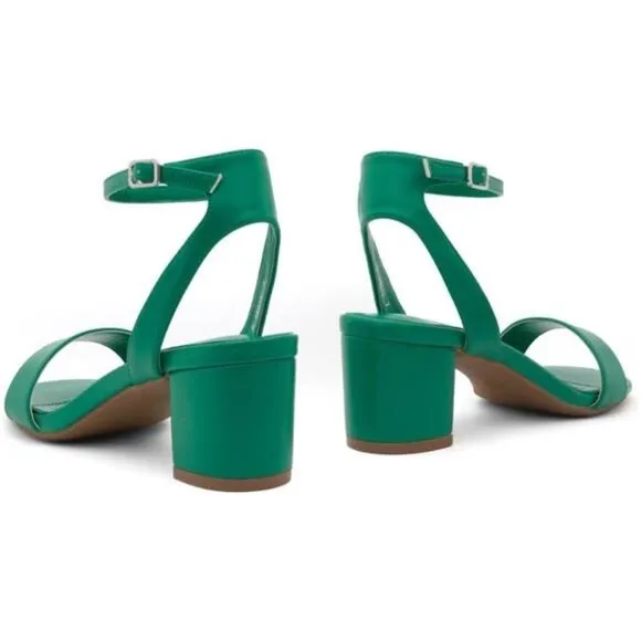 Women's Low Heel Sandal Ankle Strap Chunky Block Heeled Shoes Latex Insole Green
