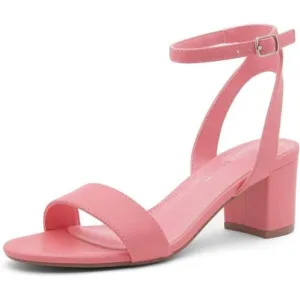 Women's Low Heel Sandals Ankle Strap Chunky Block Heeled Shoes Latex Insole Pink
