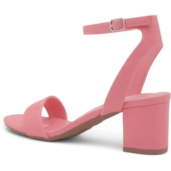 Women's Low Heel Sandals Ankle Strap Chunky Block Heeled Shoes Latex Insole Pink