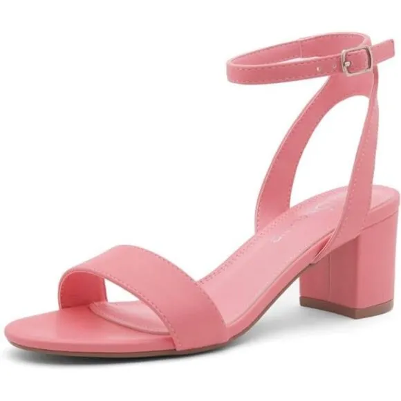 Women's Low Heel Sandals Ankle Strap Chunky Block Heeled Shoes Latex Insole Pink