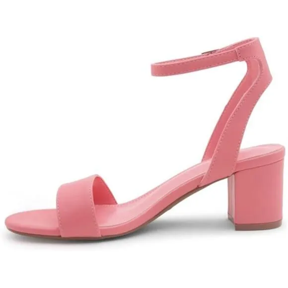 Women's Low Heel Sandals Ankle Strap Chunky Block Heeled Shoes Latex Insole Pink