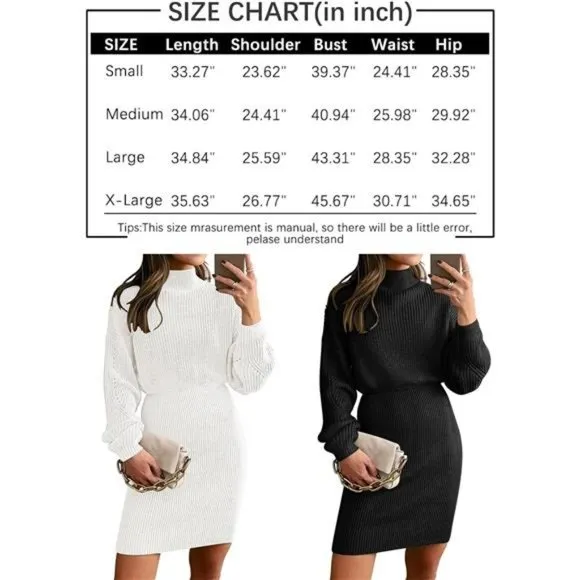 Women's Mock Neck Trendy Lantern Sleeve Sweater Dress Wine Re