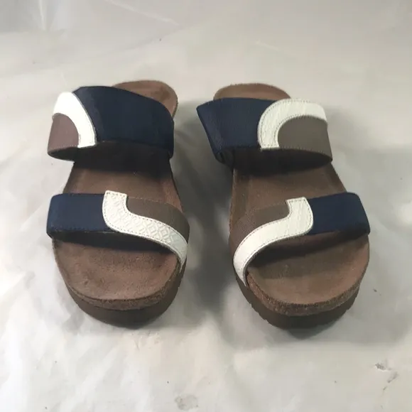 Women’s Noat Frankie White Diamond/Blue/Khaki Slip On Slide Sandals