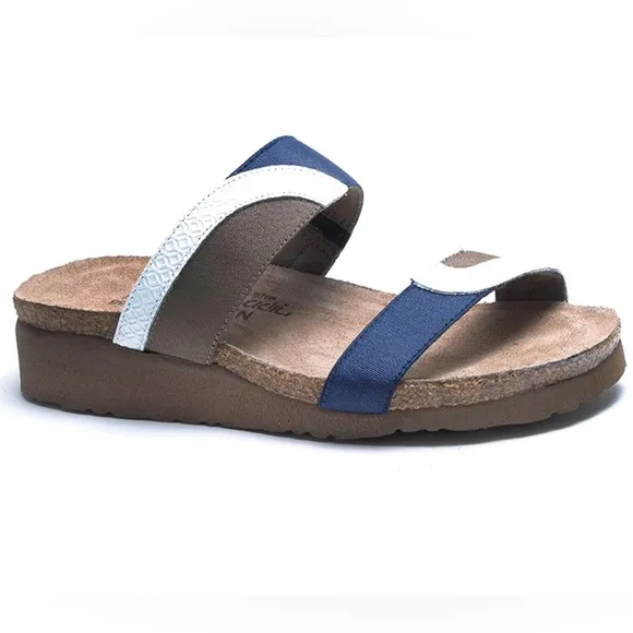 Women’s Noat Frankie White Diamond/Blue/Khaki Slip On Slide Sandals