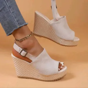 Women's Platform Wedge Sandals, Peep Toe Buckle Strap Slingback Shoes