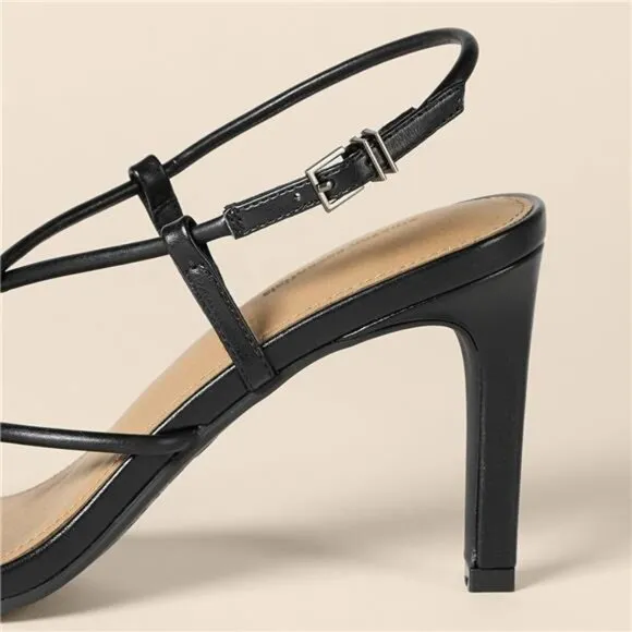 Women's Strappy Stiletto Heel Sandals Black Faux Leather