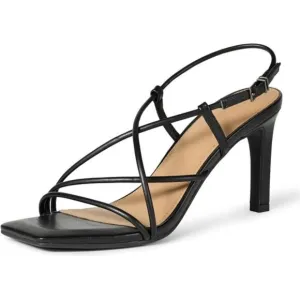 Women's Strappy Stiletto Heel Sandals Black Faux Leather