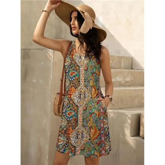 Women's Summer Dress 2025 Sleeveless Floral Boho Sundress Swimsuit Coverup