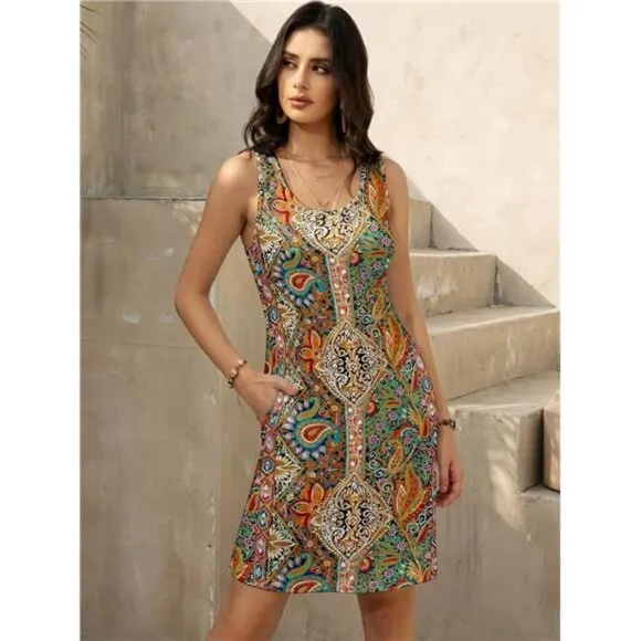Women's Summer Dress 2025 Sleeveless Floral Boho Sundress Swimsuit Coverup