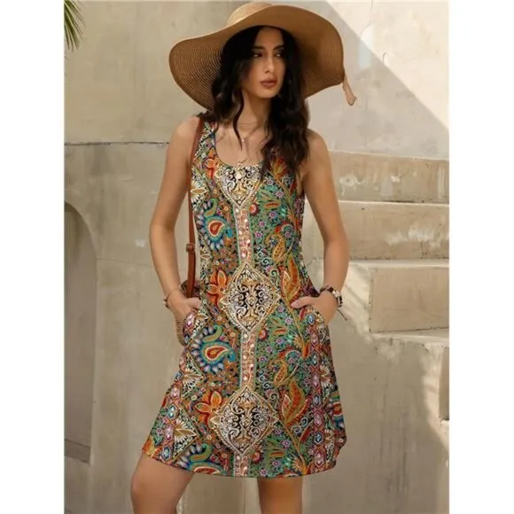 Women's Summer Dress 2025 Sleeveless Floral Boho Sundress Swimsuit Coverup
