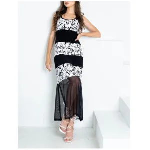 Womens Tank Maxi Dress Size M Black White Sheer Script NWT Artex Fashions