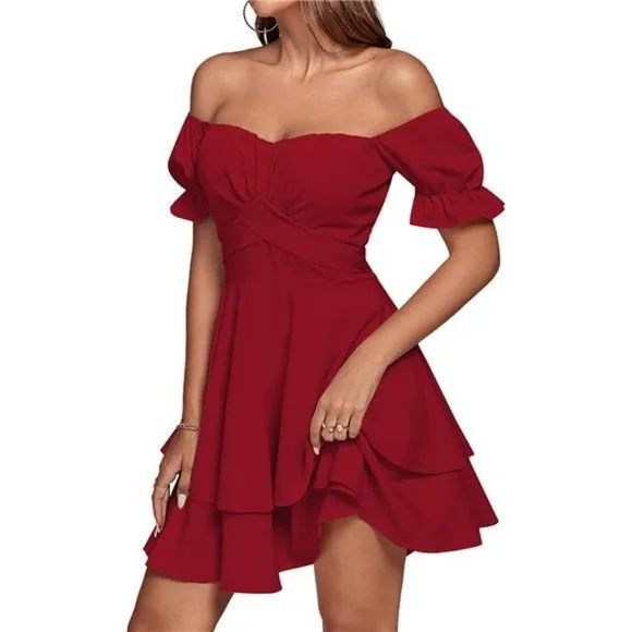 Women's Tie Back Wrap Layer Dress, True Red