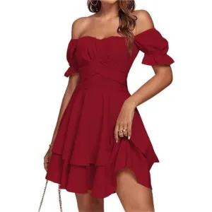 Women's Tie Back Wrap Layer Dress, True Red