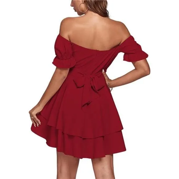 Women's Tie Back Wrap Layer Dress, True Red