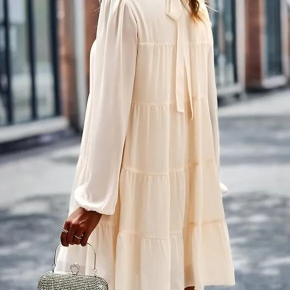 Women's Tunic Long Sleeve‎ Ruffle Mock Neck Tiered Mini Babydoll Dress