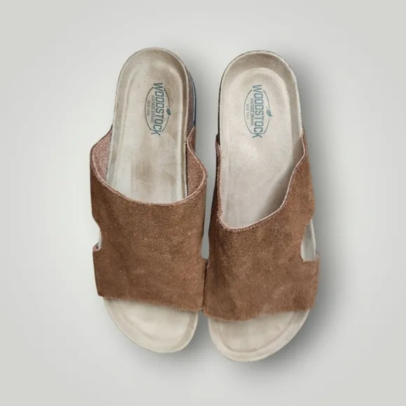 Wood Stock Men's Bert slide Vintage Brand NY Leather Slip on Sandals Brown 11