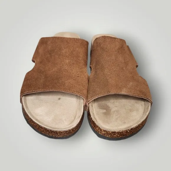 Wood Stock Men's Bert slide Vintage Brand NY Leather Slip on Sandals Brown 11