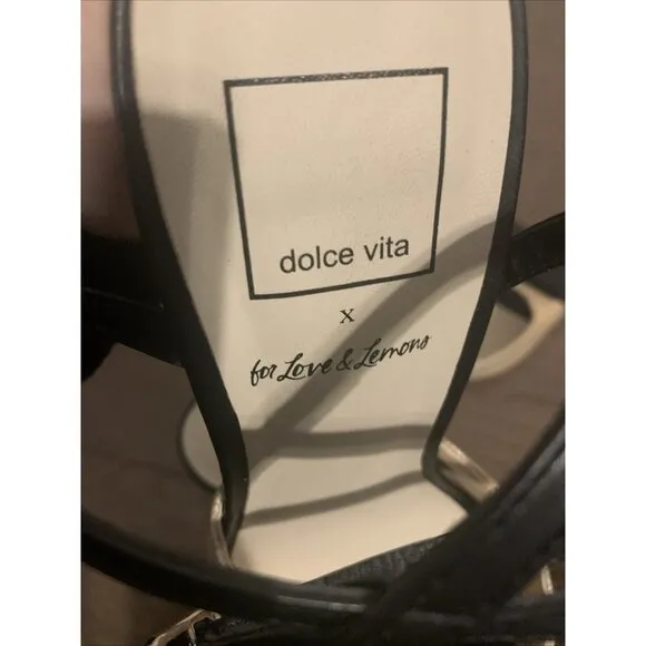 X For Love &amp; Lemons Natalie Heel Sandals Beige Natural Black DOLCE VITA 7.5