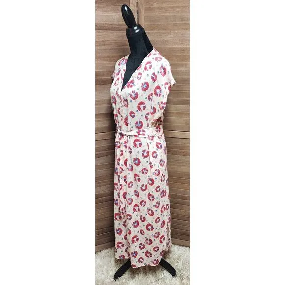 XIRENA SAMANTHA DRESS SPARKS Size Medium Pink Short Sleeve Midi Tie Shirtdress