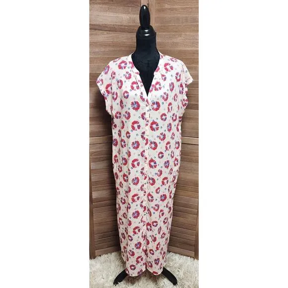 XIRENA SAMANTHA DRESS SPARKS Size Medium Pink Short Sleeve Midi Tie Shirtdress