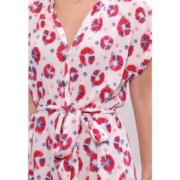 XIRENA SAMANTHA DRESS SPARKS Size Medium Pink Short Sleeve Midi Tie Shirtdress
