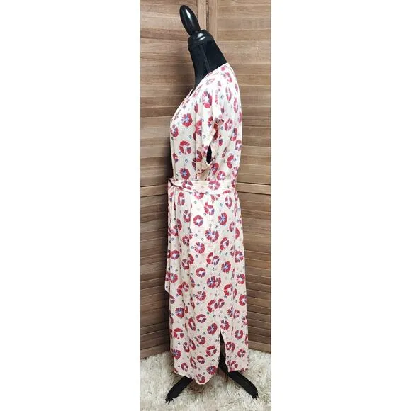XIRENA SAMANTHA DRESS SPARKS Size Medium Pink Short Sleeve Midi Tie Shirtdress