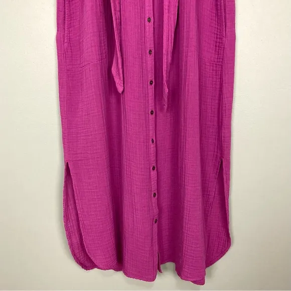Xirena Savana Cotton Maxi Dress Women’s Size XL Gauzy Pockets Side Slit Hem Belt