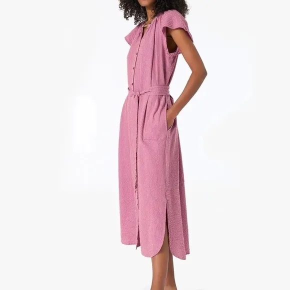 Xirena Savana Cotton Maxi Dress Women’s Size XL Gauzy Pockets Side Slit Hem Belt