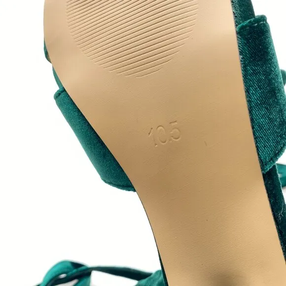XYD Women Velvet Block Heel Dress Sandals Open Toe Ankle Strap Tie-up Pump Green