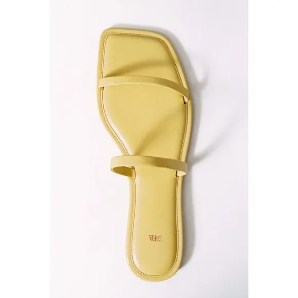 Yellow Zara Leather Square Toe Slip-On Slides Sandals (NWT)